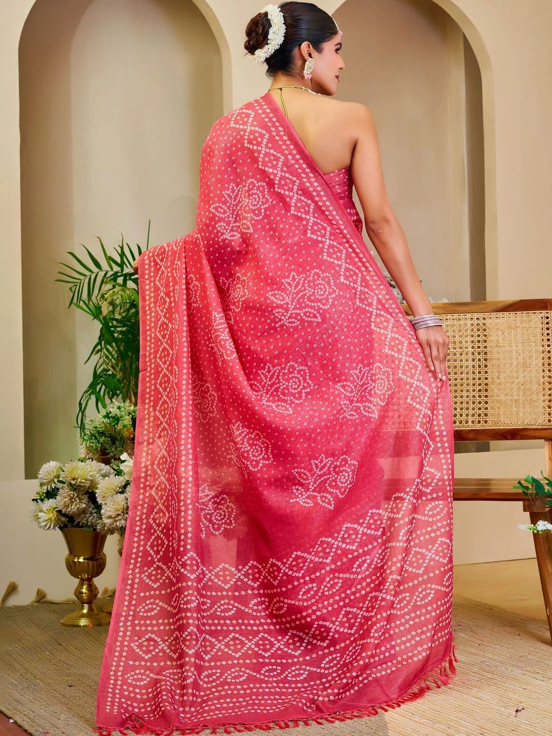 HERE&NOW Bandhani Silk Cotton Handloom Saree thumbnail 2
