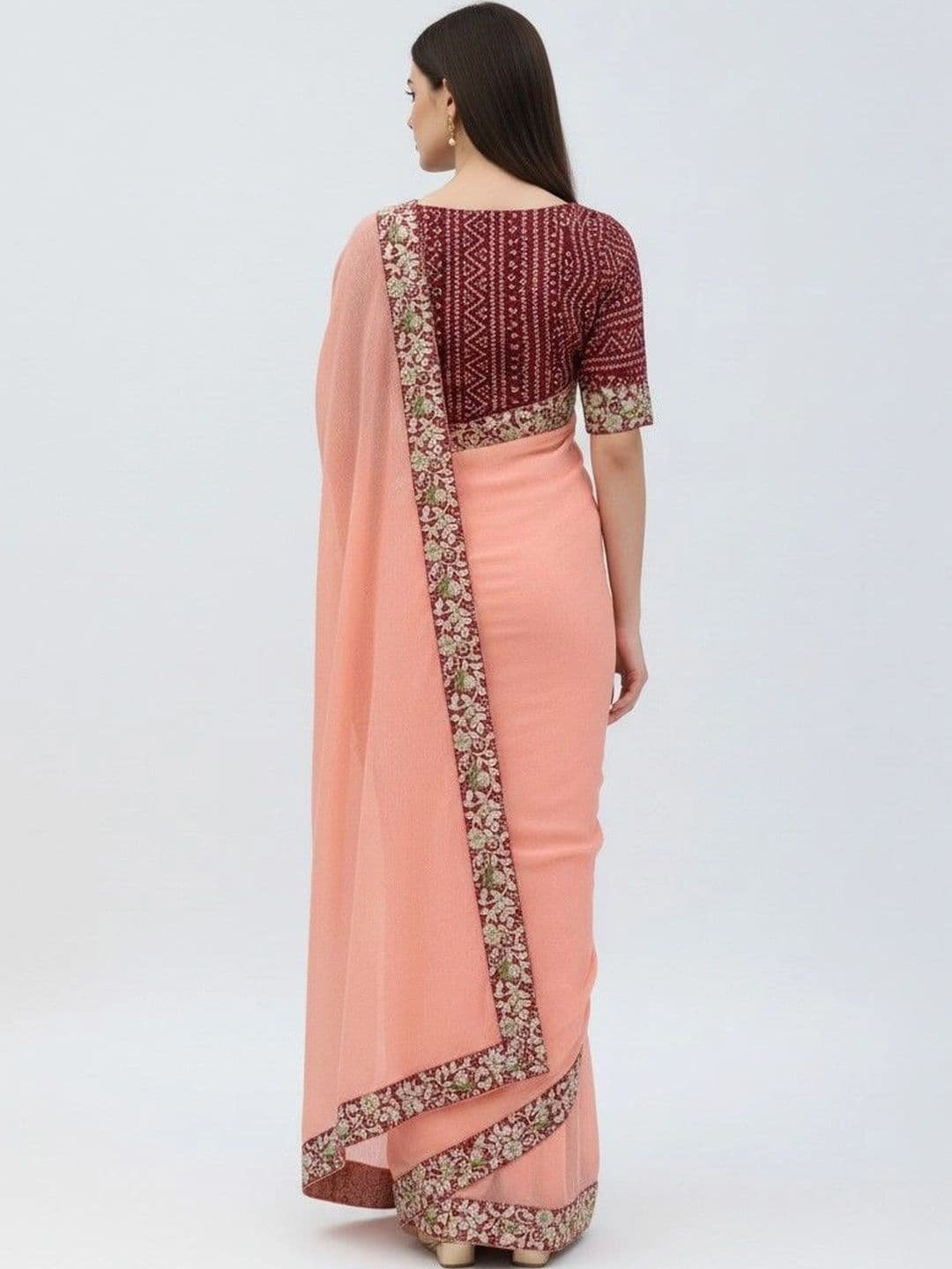 SmileyFashion Floral Embroidered Poly Chiffon Designer Saree thumbnail 4