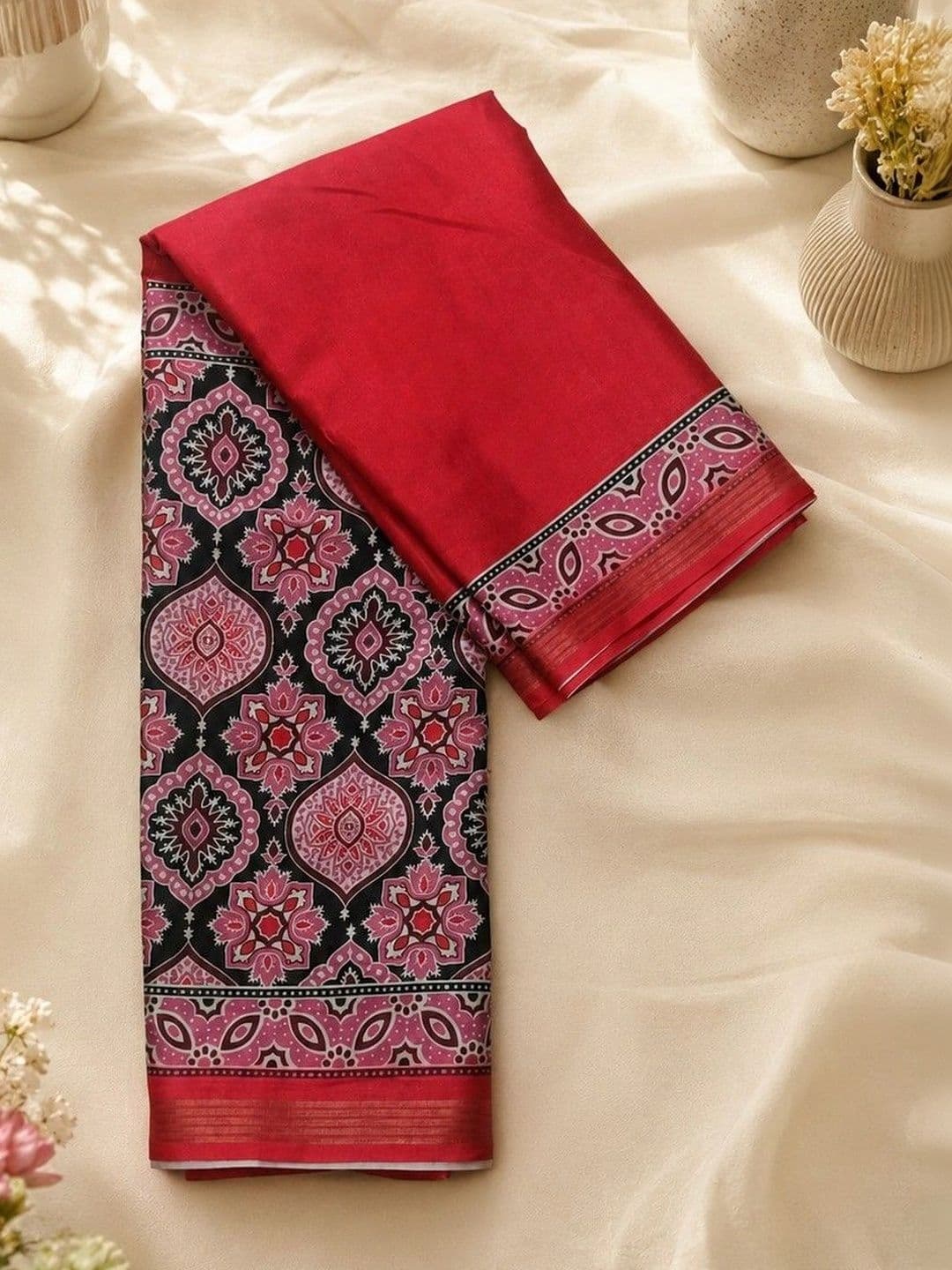 AARYAN SAREES AARYAN Women SAREES Red and black Kalamkari Saree thumbnail 6