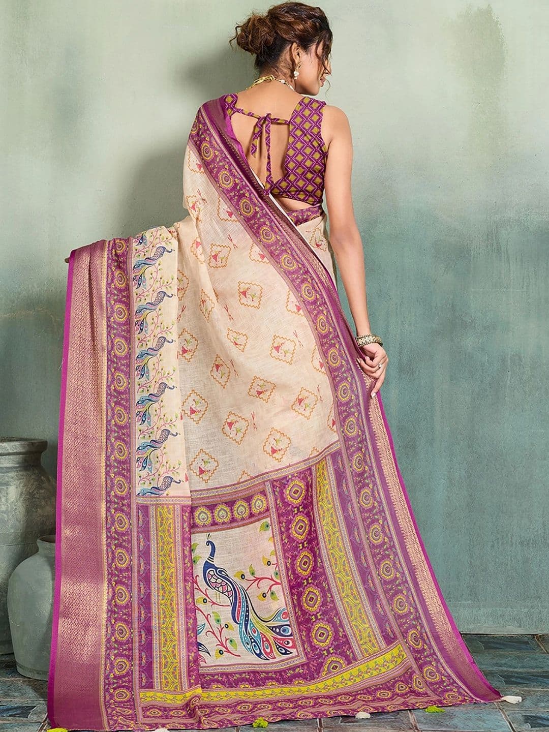 KALINI Zari Designer Block Print Saree thumbnail 4