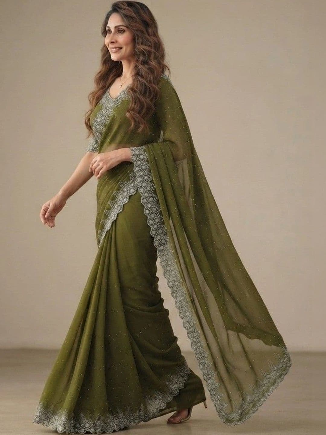 SmileyFashion Embellished Pure Georgette Saree thumbnail 5