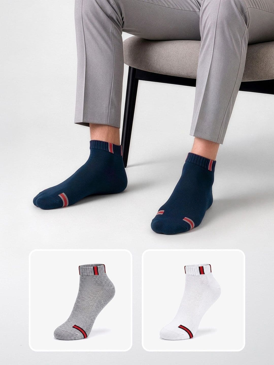 LOUIS STITCH Men Pack of 3 Cotton Assorted Colourblocked Ankle Length Socks thumbnail 4