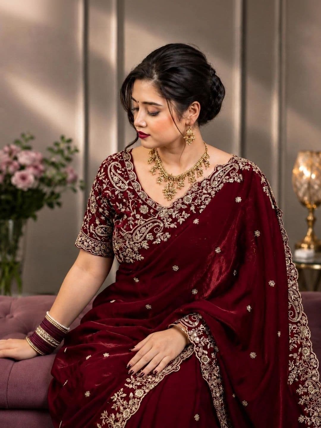 DHARMEE Ethnic Motifs Zari Satin Heavy Work Maheshwari Saree thumbnail 2