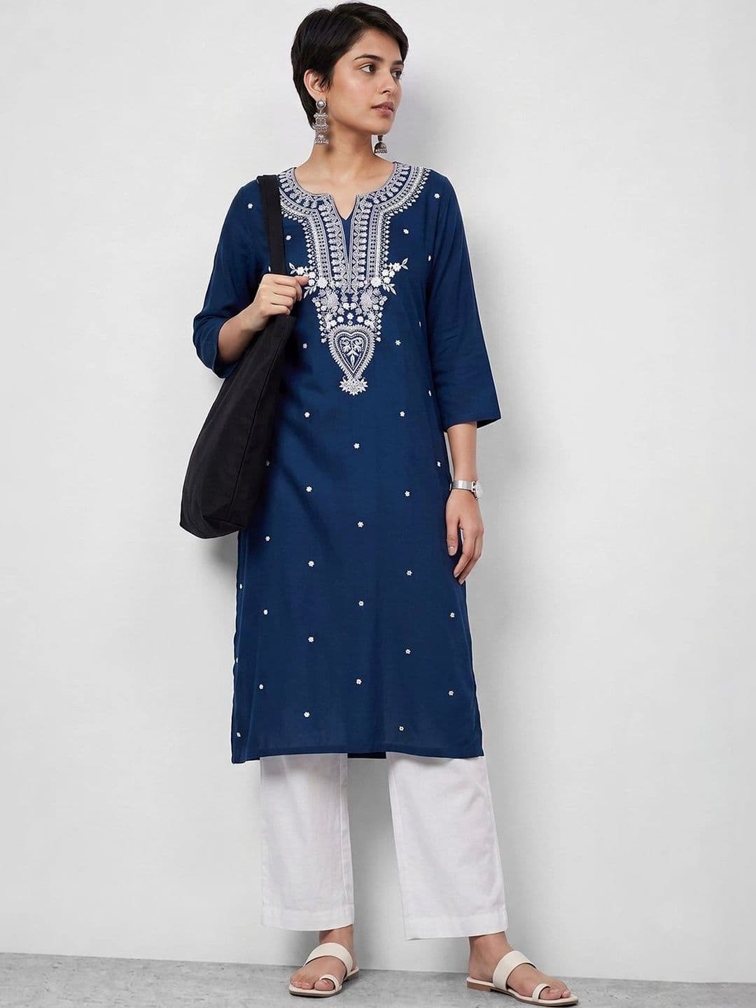 Melange by Lifestyle Women Ethnic Motifs Embroidered Chikankari Kurta thumbnail 4