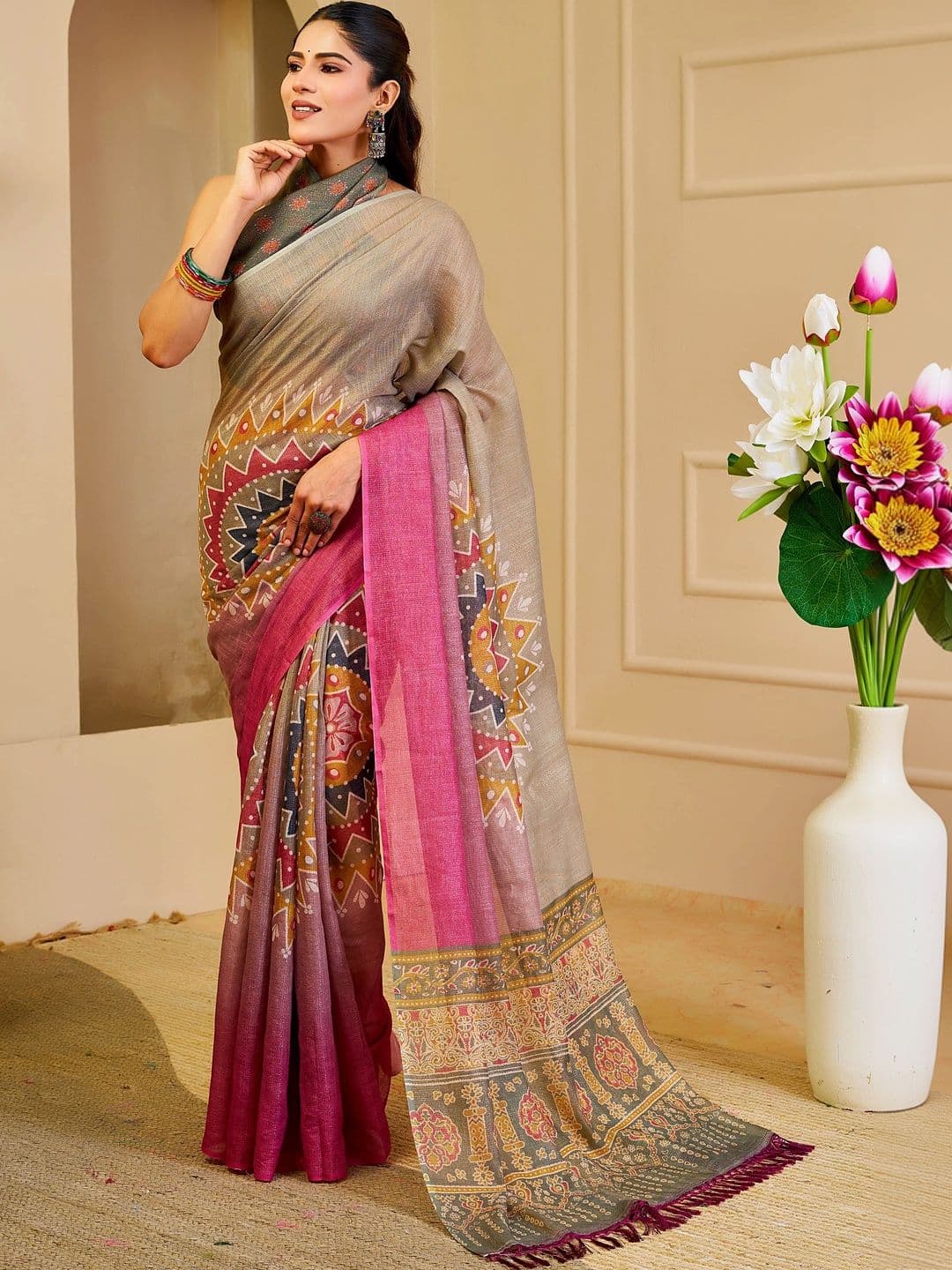 MANVAA Ombre Silk Cotton Handloom Saree - view 1