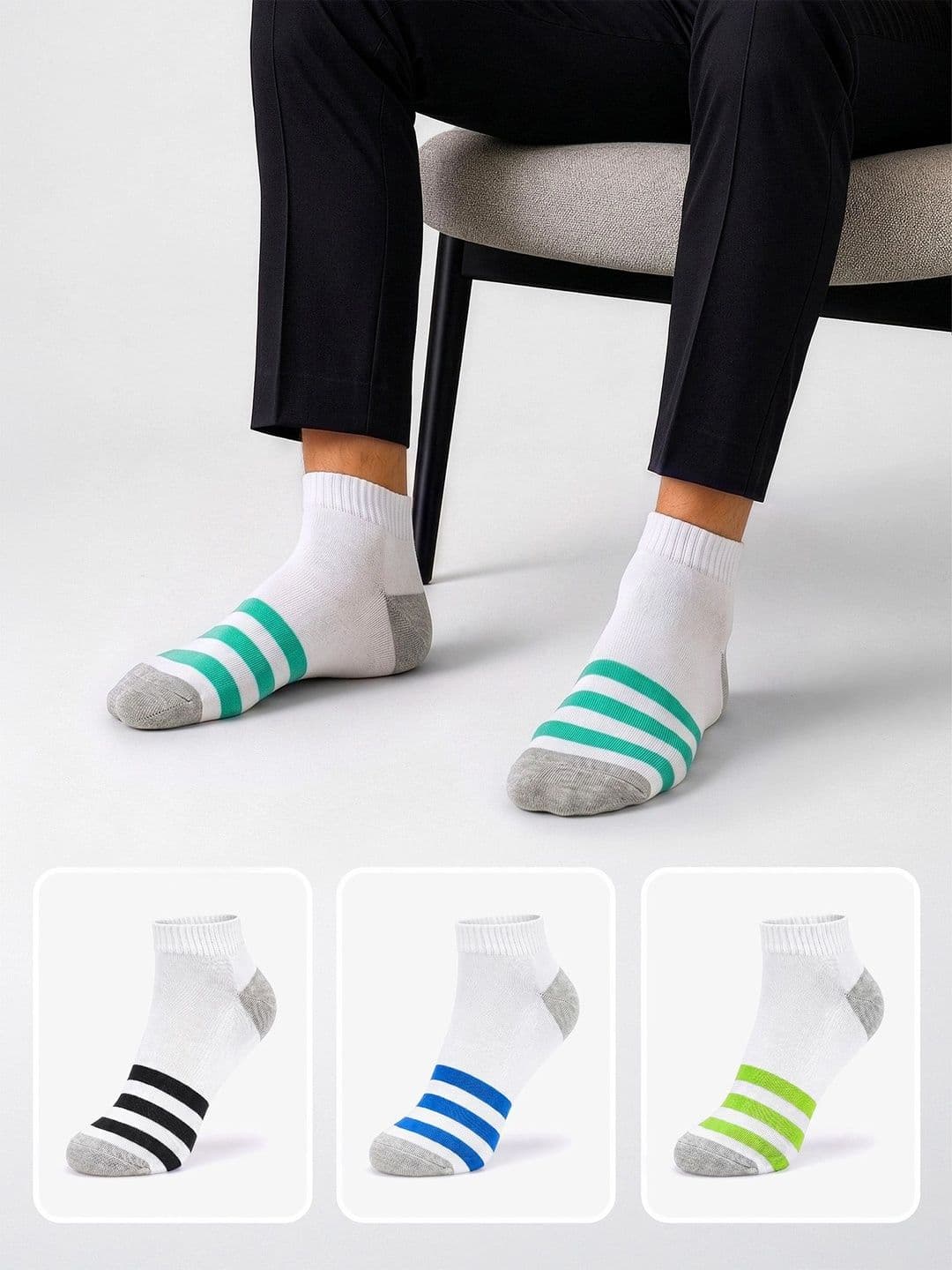 LOUIS STITCH Men Pack of 4 Cotton Assorted Striped Above Ankle Socks thumbnail 4
