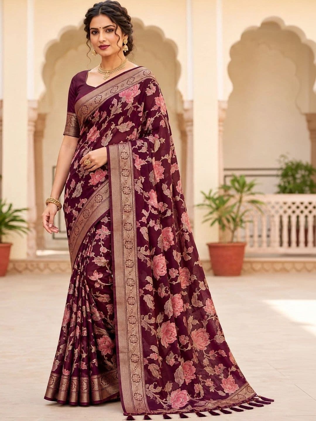 Moda Rapido Floral Zari Brasso Saree - view 1