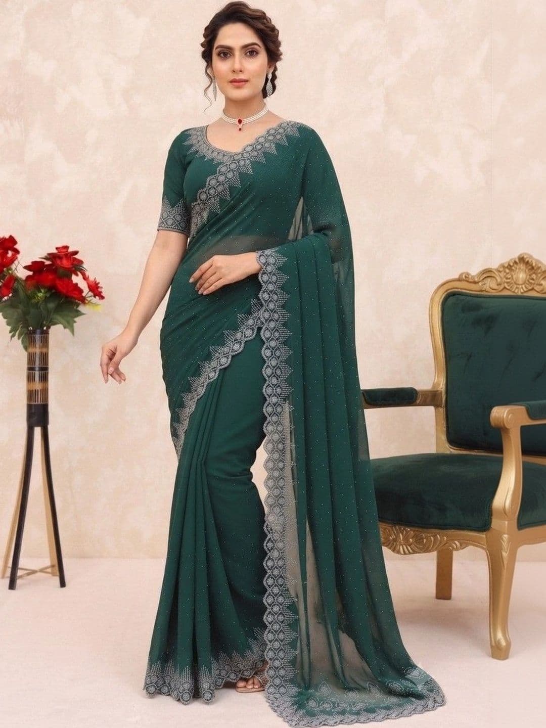 SmileyFashion Pure Georgette Saree thumbnail 2