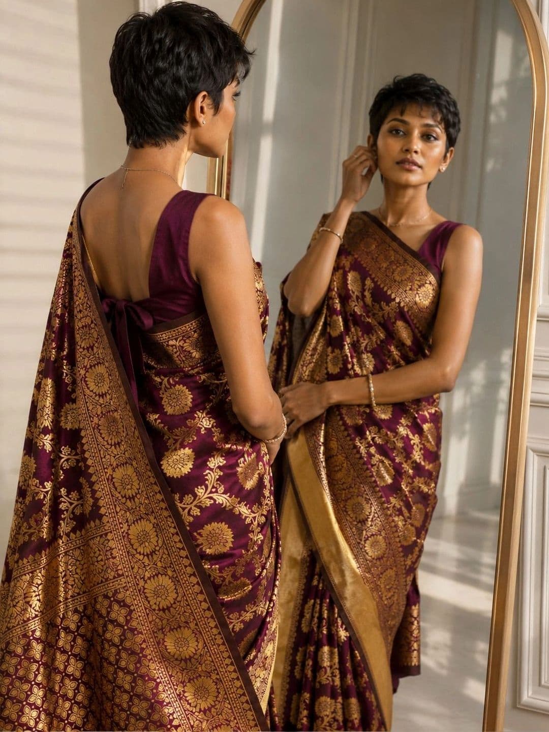 House of Pataudi Woven Design Zari Silk Blend Banarasi Saree thumbnail 4
