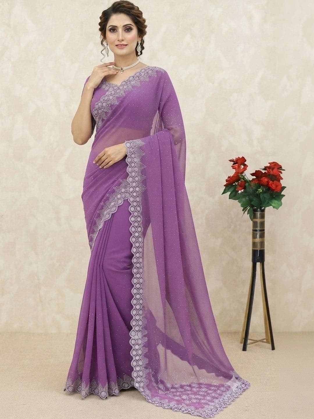 SmileyFashion Pure Georgette Saree thumbnail 6