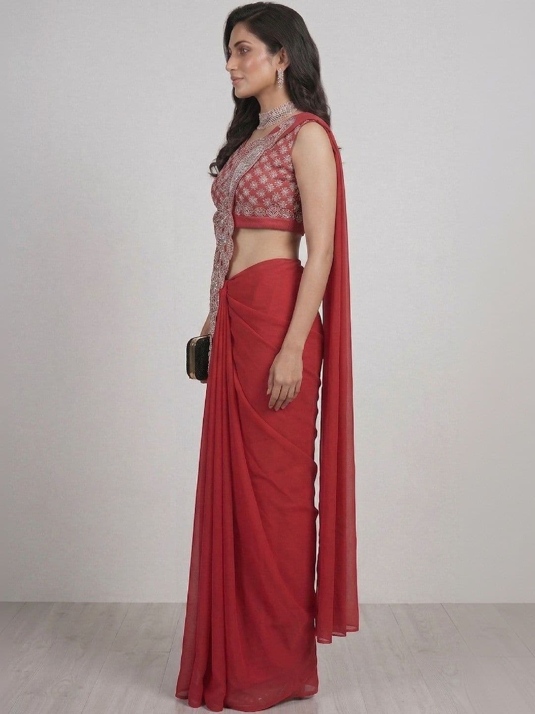 SmileyFashion Embellished Embroidered Pure Georgette Designer Saree thumbnail 4
