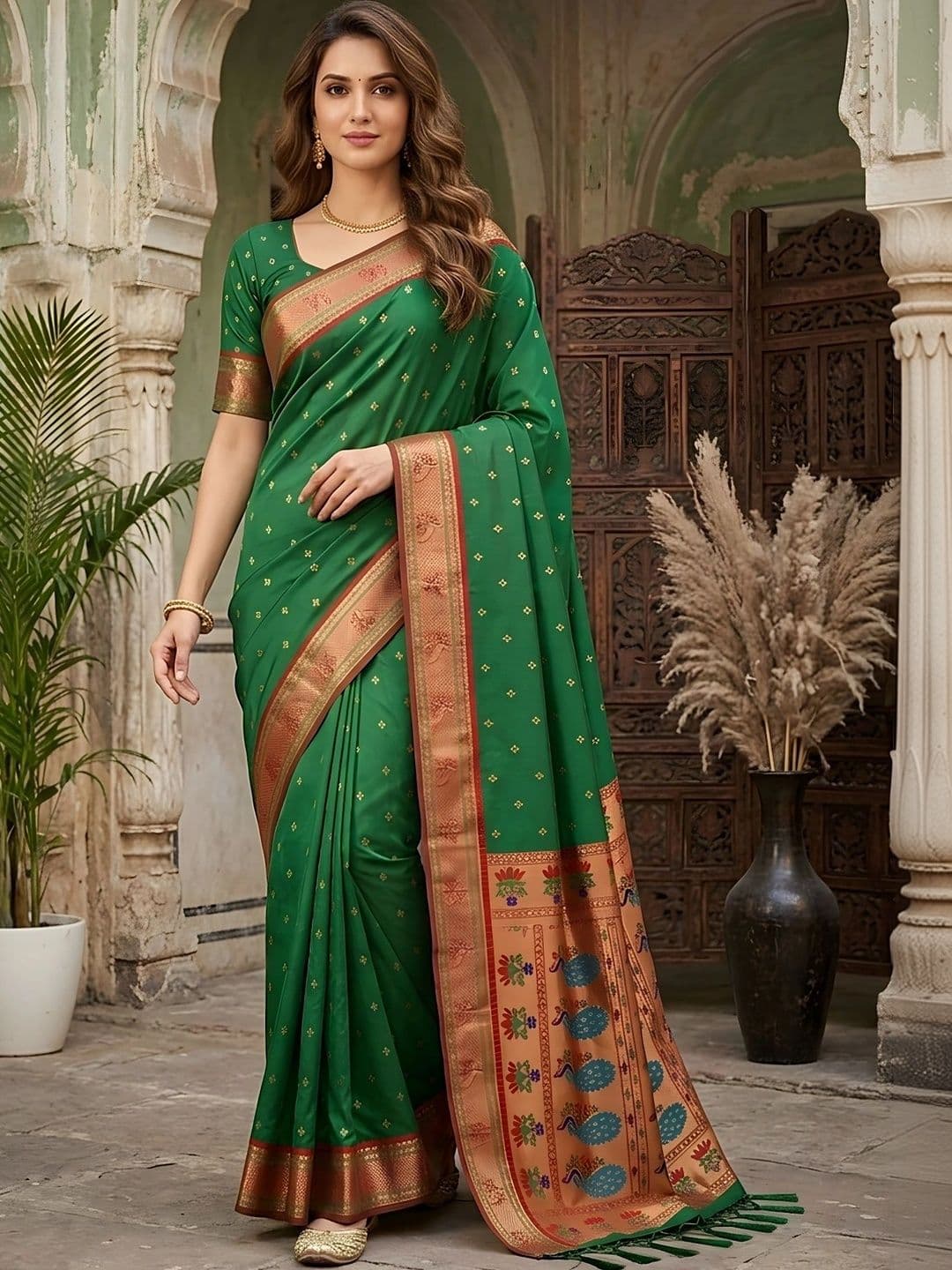 Urbanari Woven Design Zari Silk Blend Banarasi Saree thumbnail 2