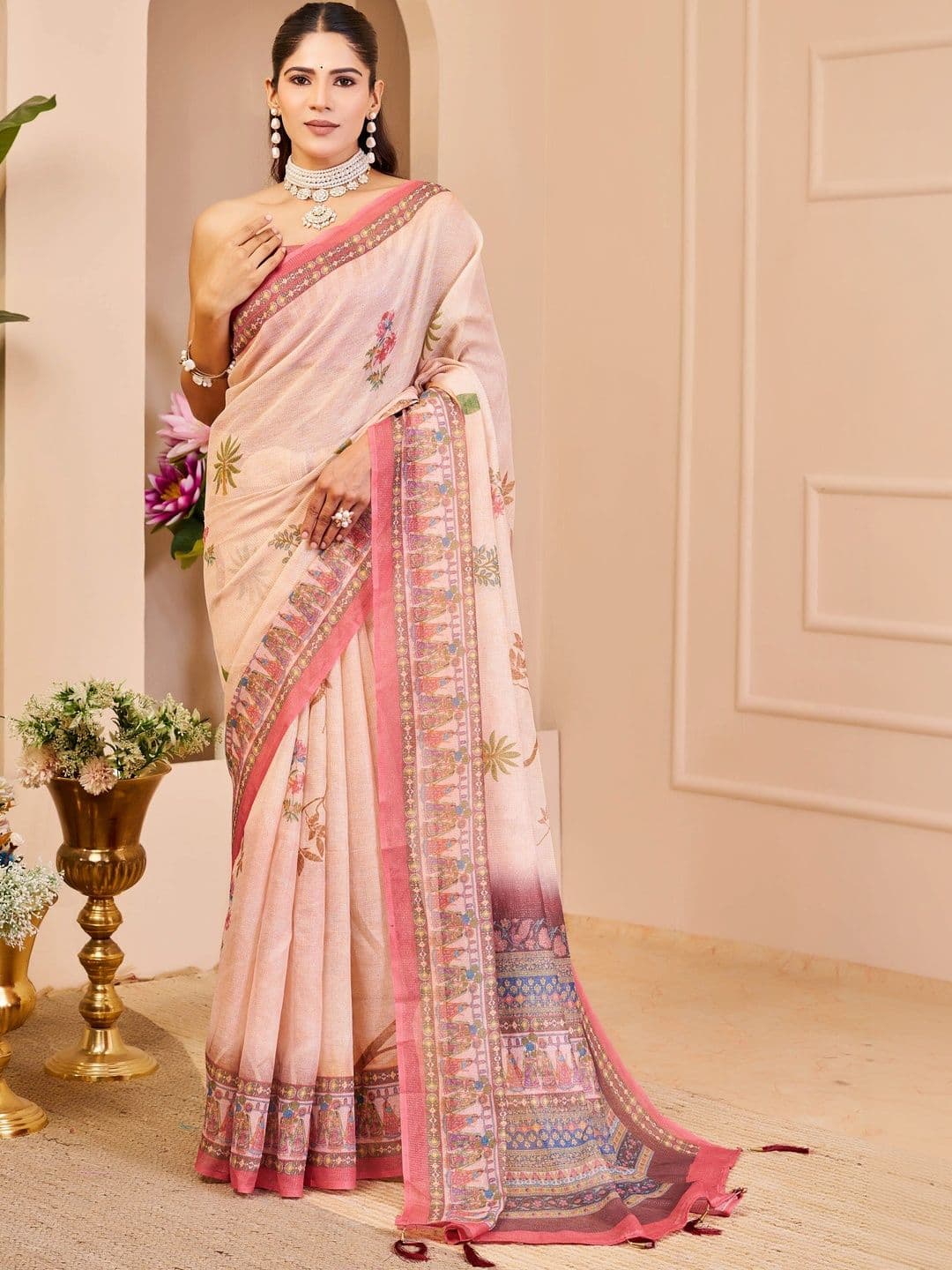 MANVAA Floral Silk Cotton Handloom Saree - view 1