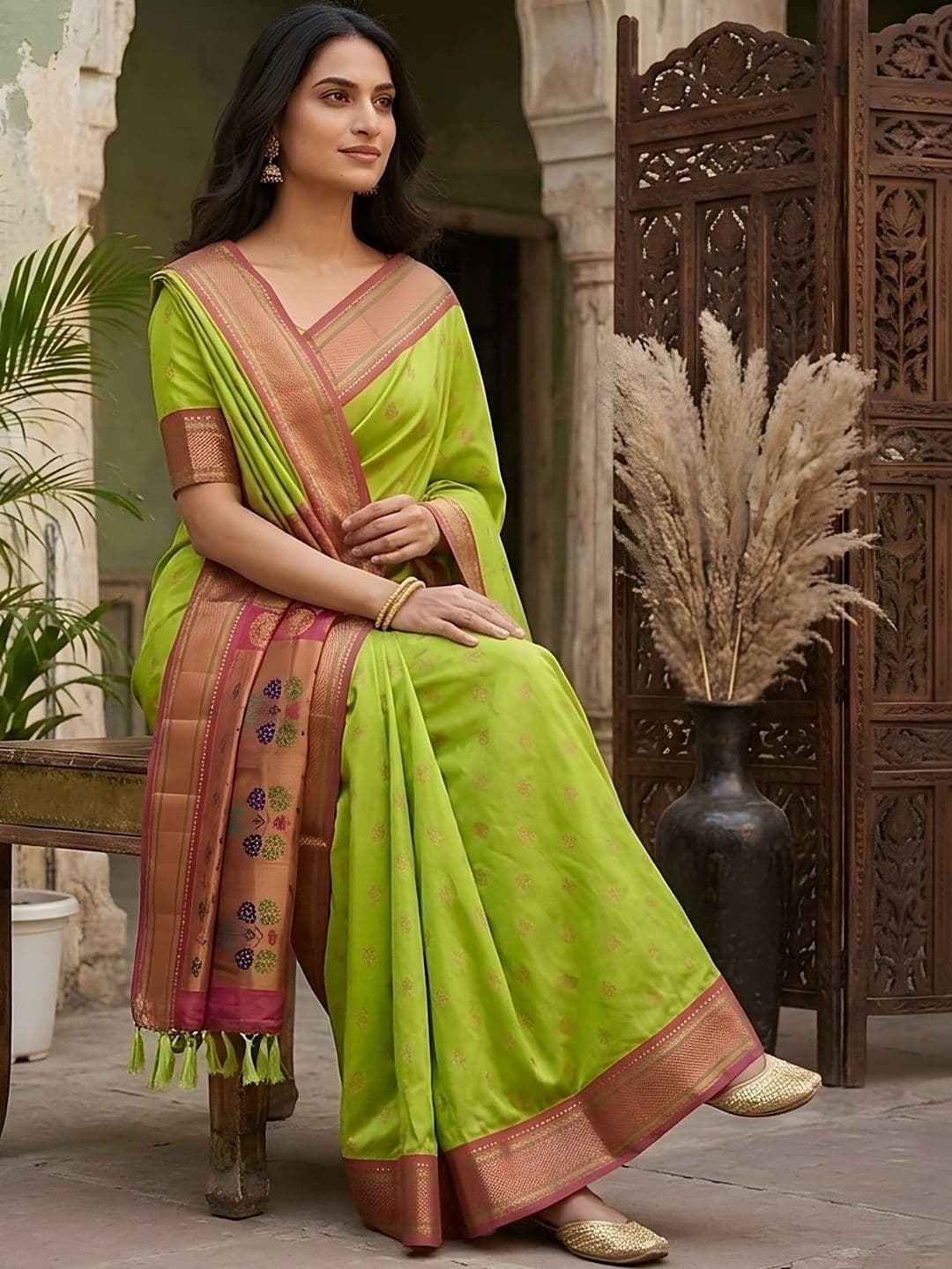 Urbanari Woven Design Zari Silk Blend Banarasi Saree thumbnail 2