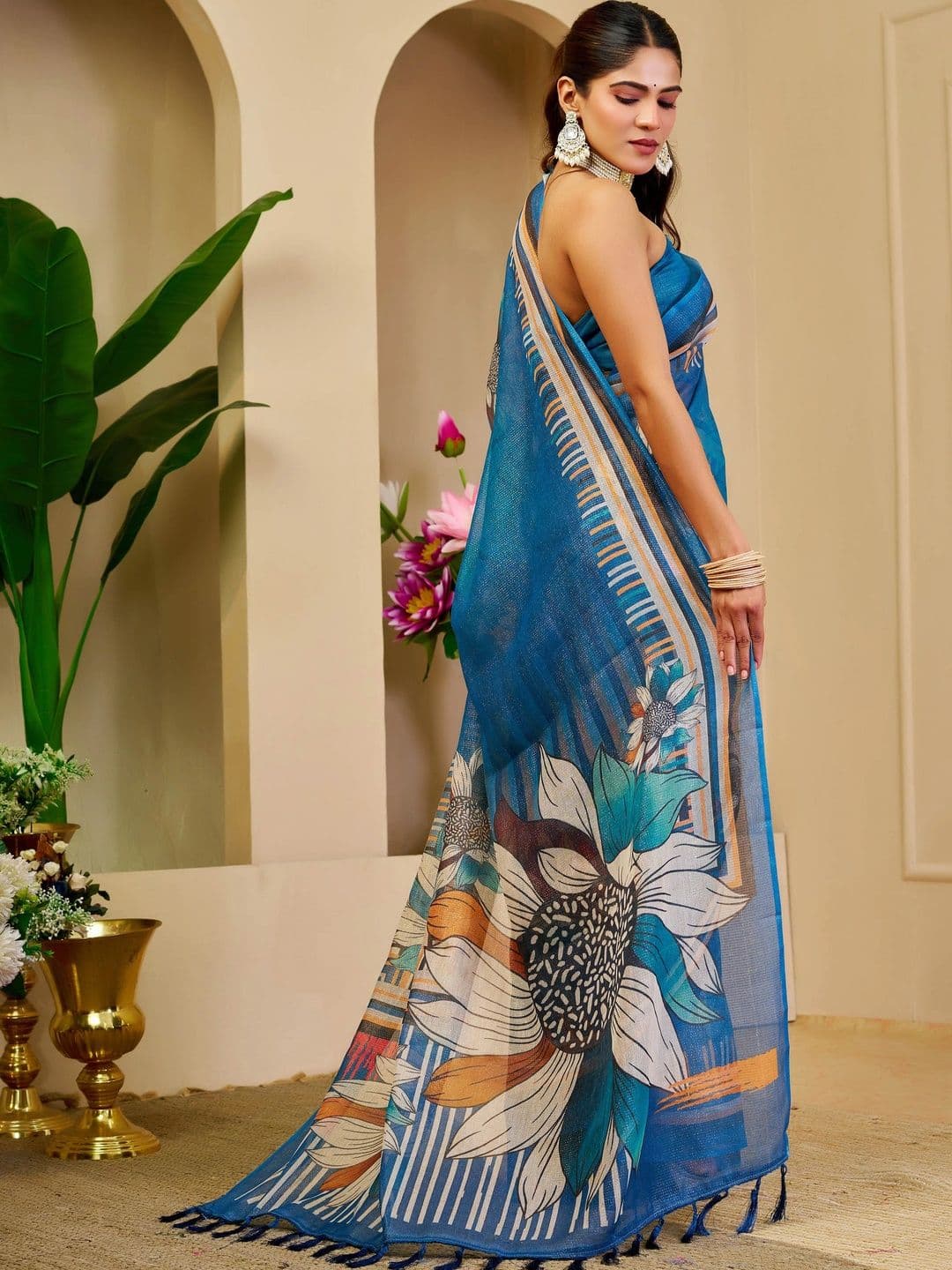 HERE&NOW Women Striped Silk Cotton Handloom Saree thumbnail 3