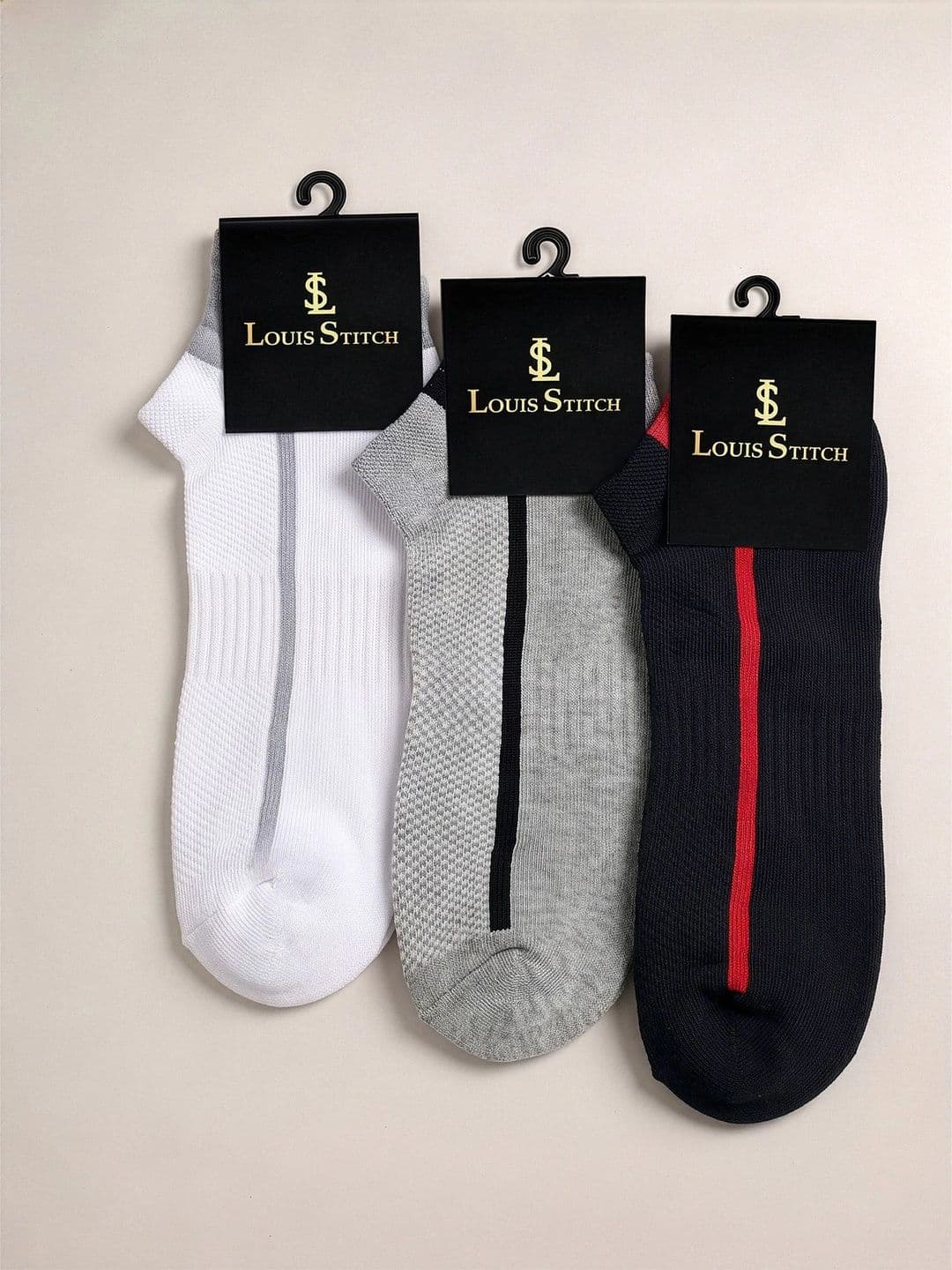 LOUIS STITCH Men Pack of 3 Cotton Assorted Colourblocked Ankle Length Socks thumbnail 4