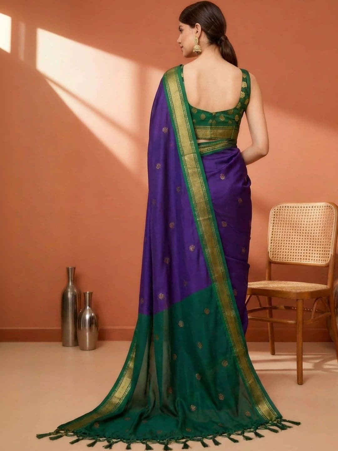 Sangria Zari Pure Cotton Kanjeevaram Saree thumbnail 2