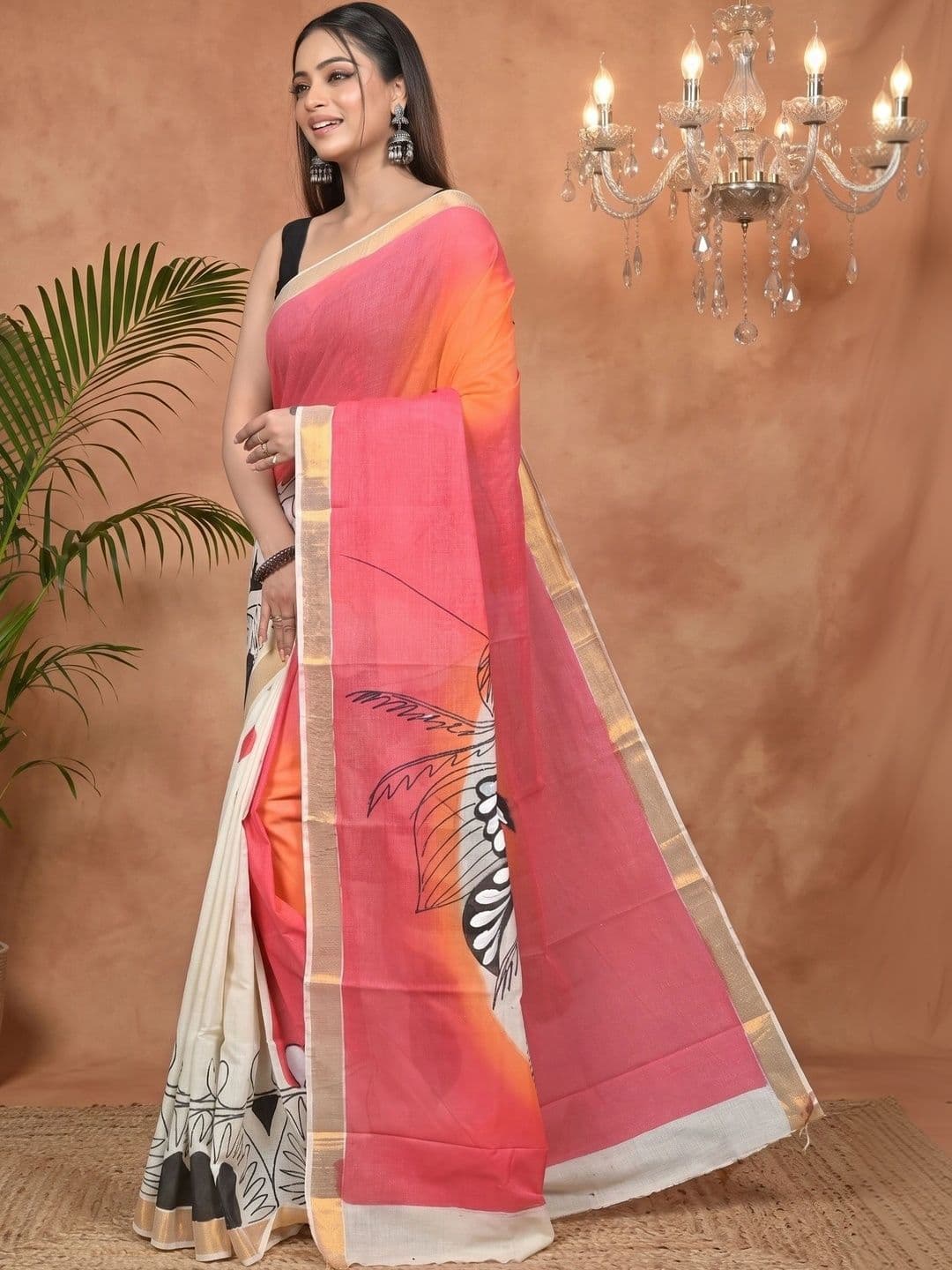 GitAsit Hand Painted Zari Saree thumbnail 7