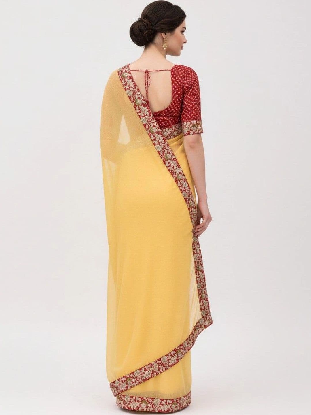 SmileyFashion Floral Poly Chiffon Designer Saree thumbnail 6