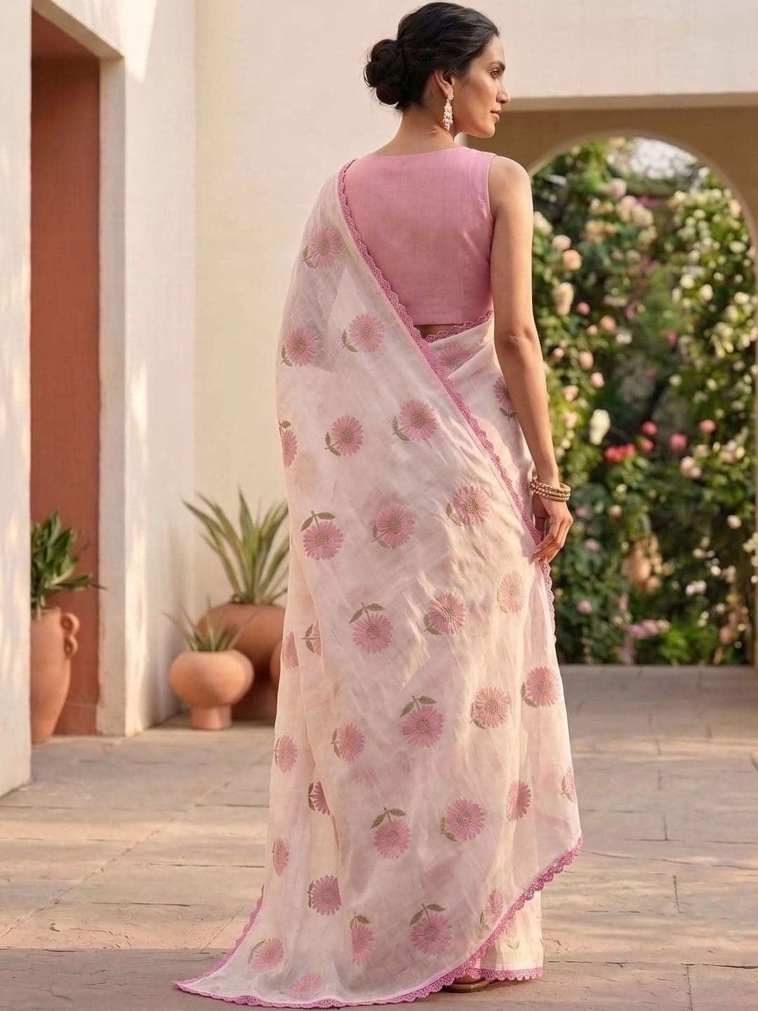 STAVA CREATION Floral Embroidered Pure Linen Designer Saree thumbnail 2