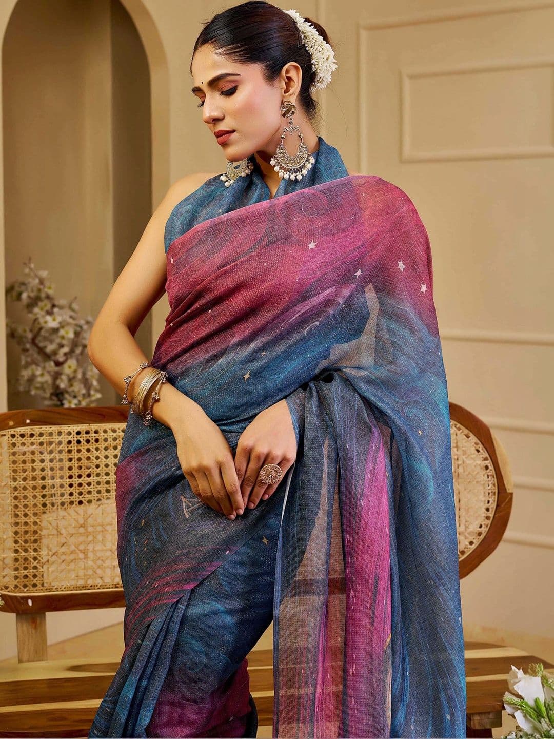 MANVAA Ombre Silk Cotton Handloom Saree thumbnail 7