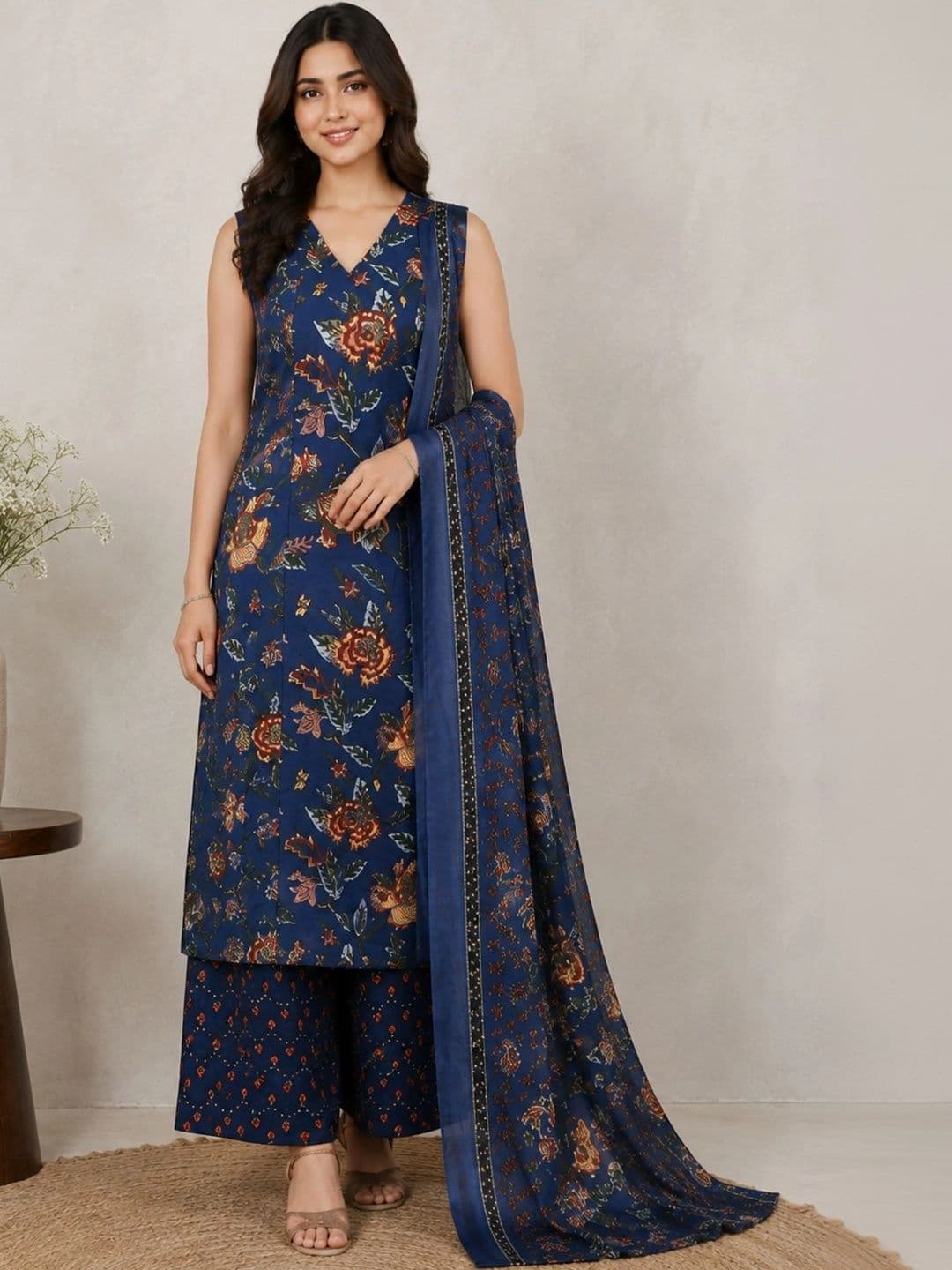 DHANSHREE TEX Women Floral Printed Regular Kurta with Palazzos & With Dupatta - view 1