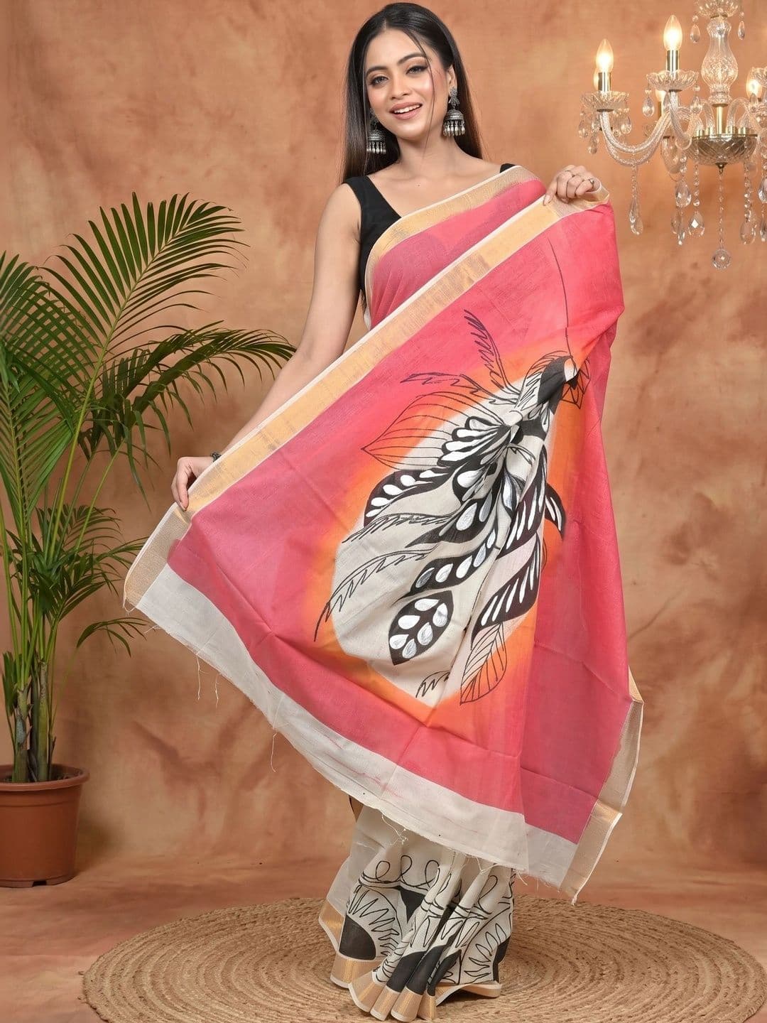 GitAsit Hand Painted Zari Saree thumbnail 6