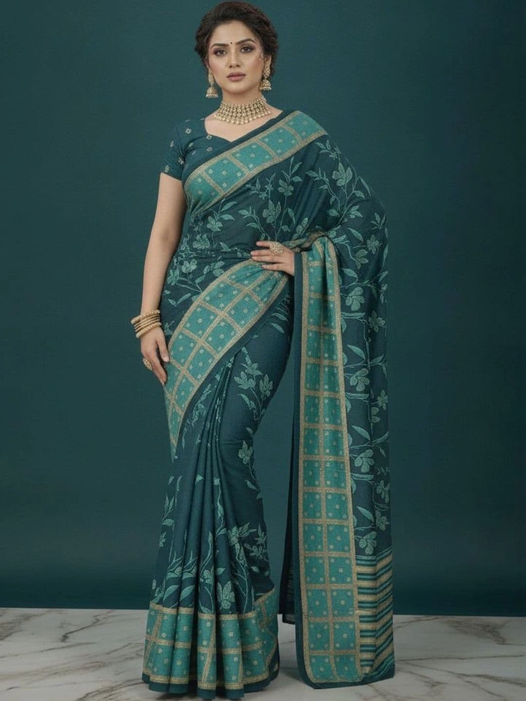 RegalDrapes Floral Poly Georgette Saree - view 1