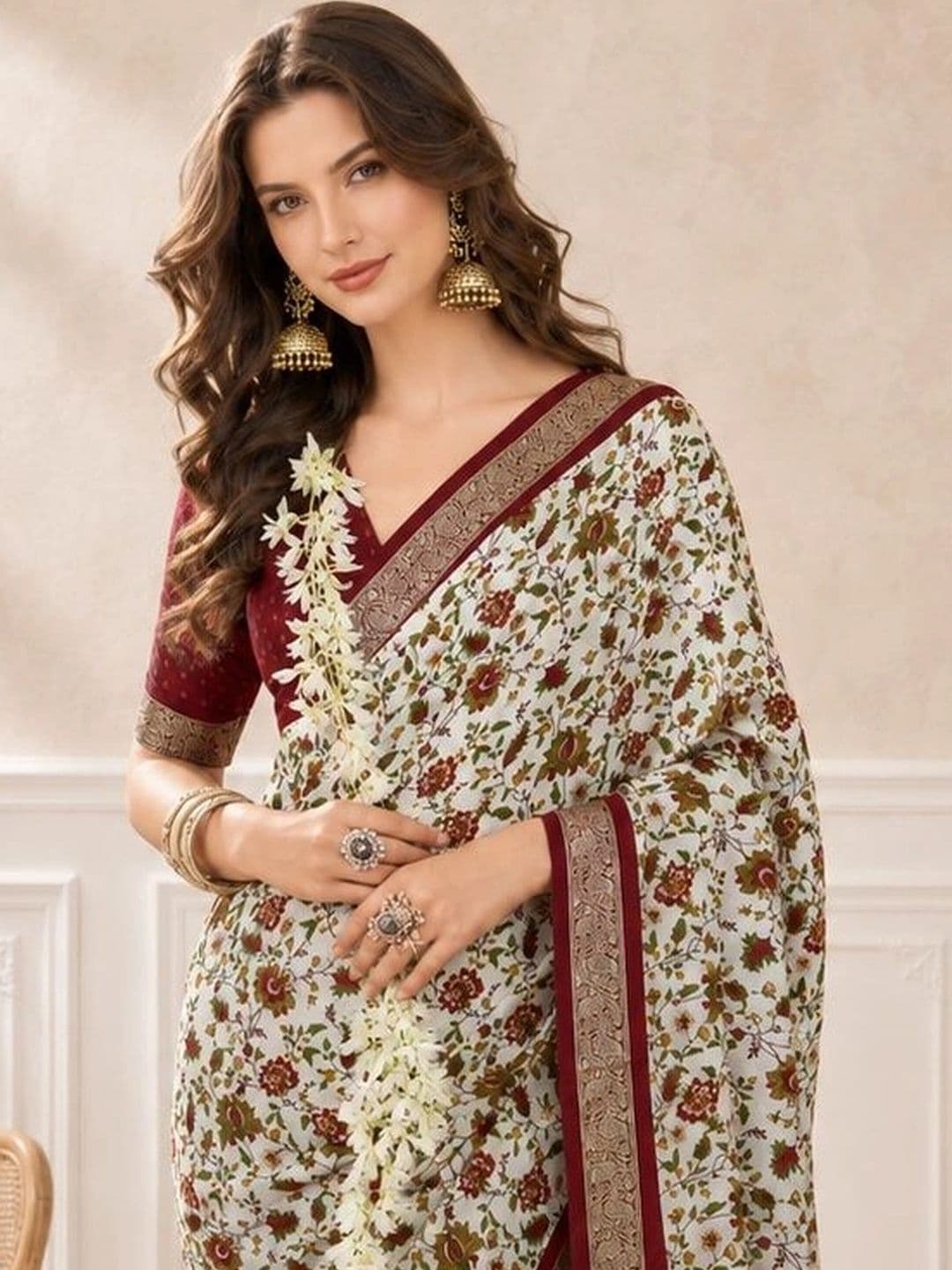 all about you Floral Zari Poly Crepe Fusion Saree thumbnail 6