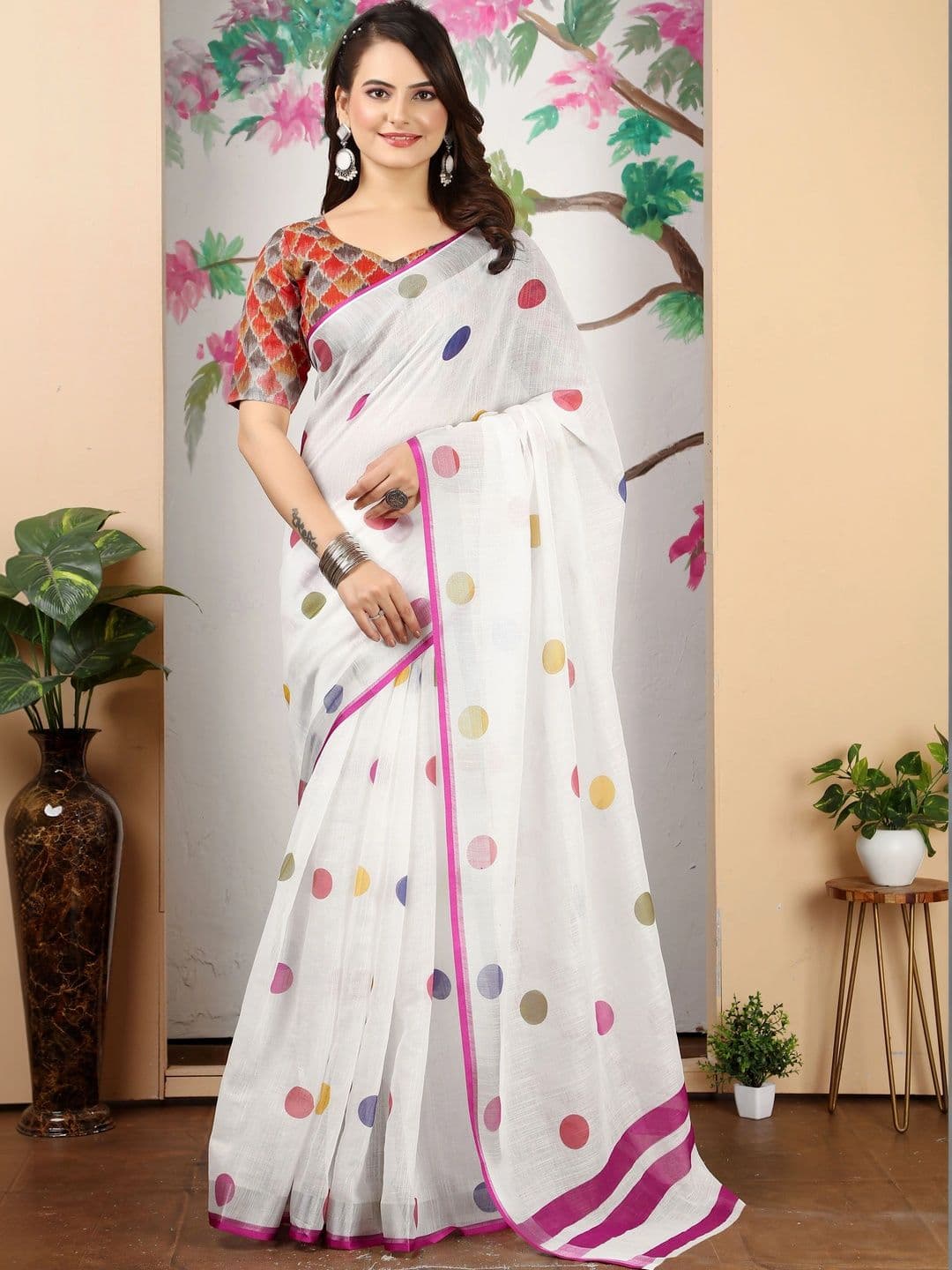 MANVAA Women Polka Dot Saree - view 1