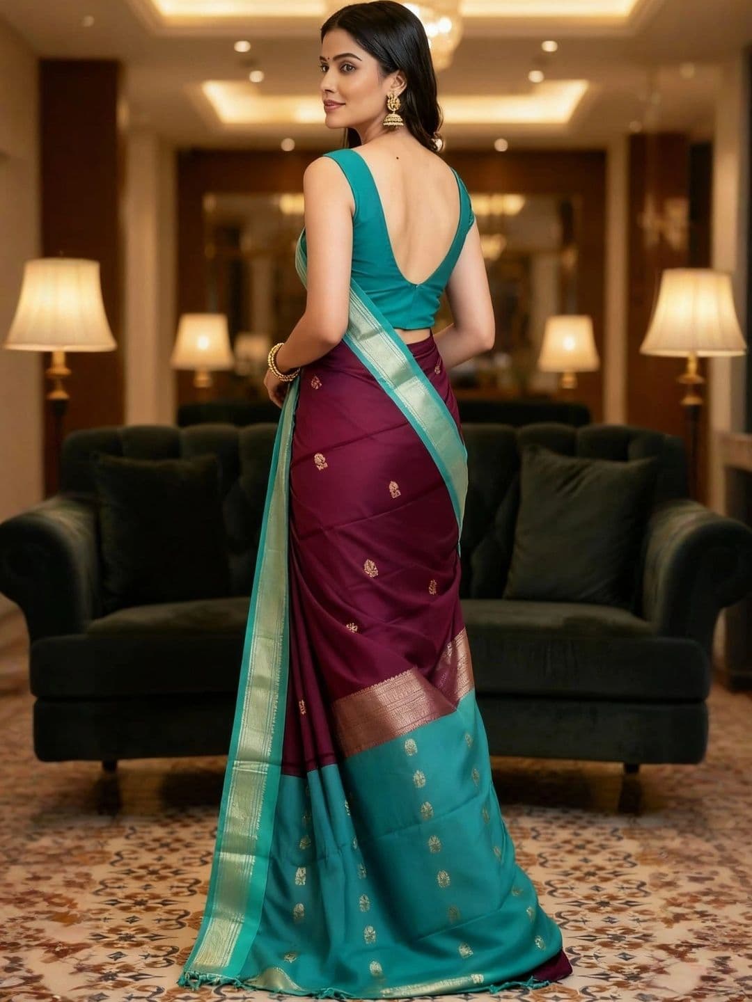 Sangria Woven Design Zari Pure Cotton Kanjeevaram Saree thumbnail 4