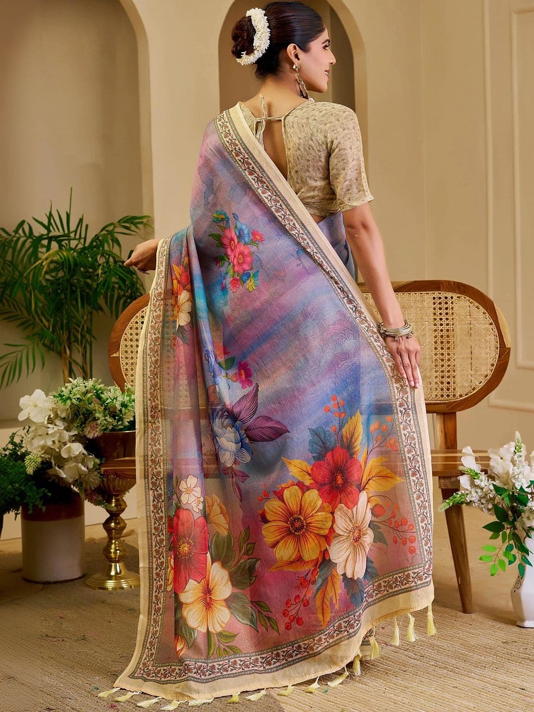 HERE&NOW Floral Silk Cotton Handloom Saree thumbnail 6