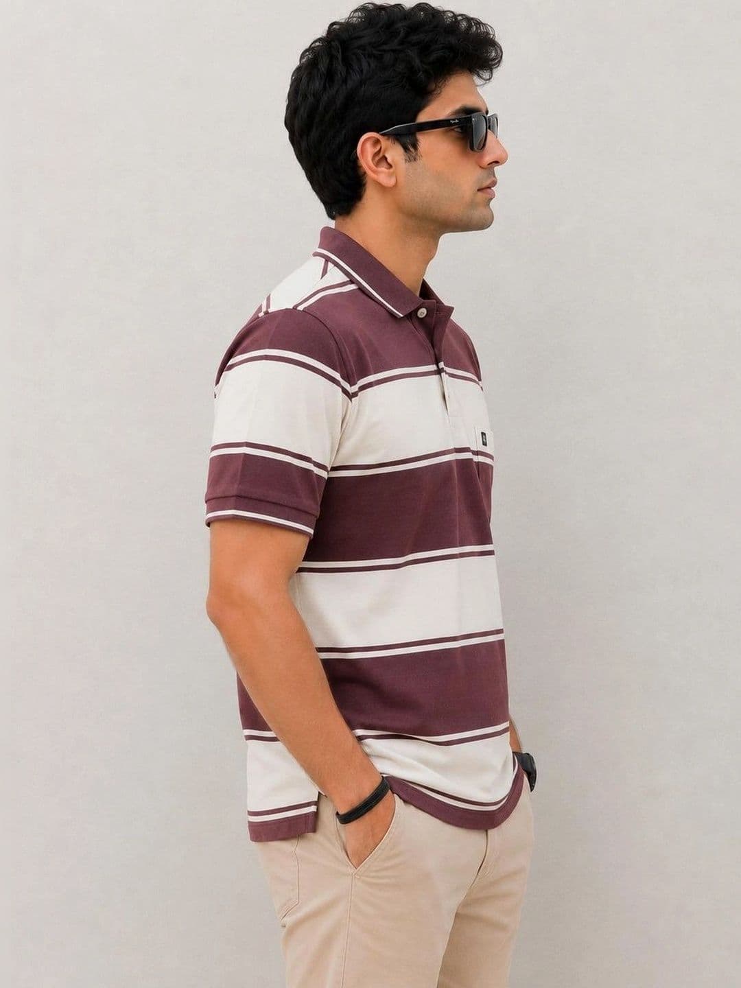 MNO Men Striped Polo Collar Pockets T-shirt thumbnail 4