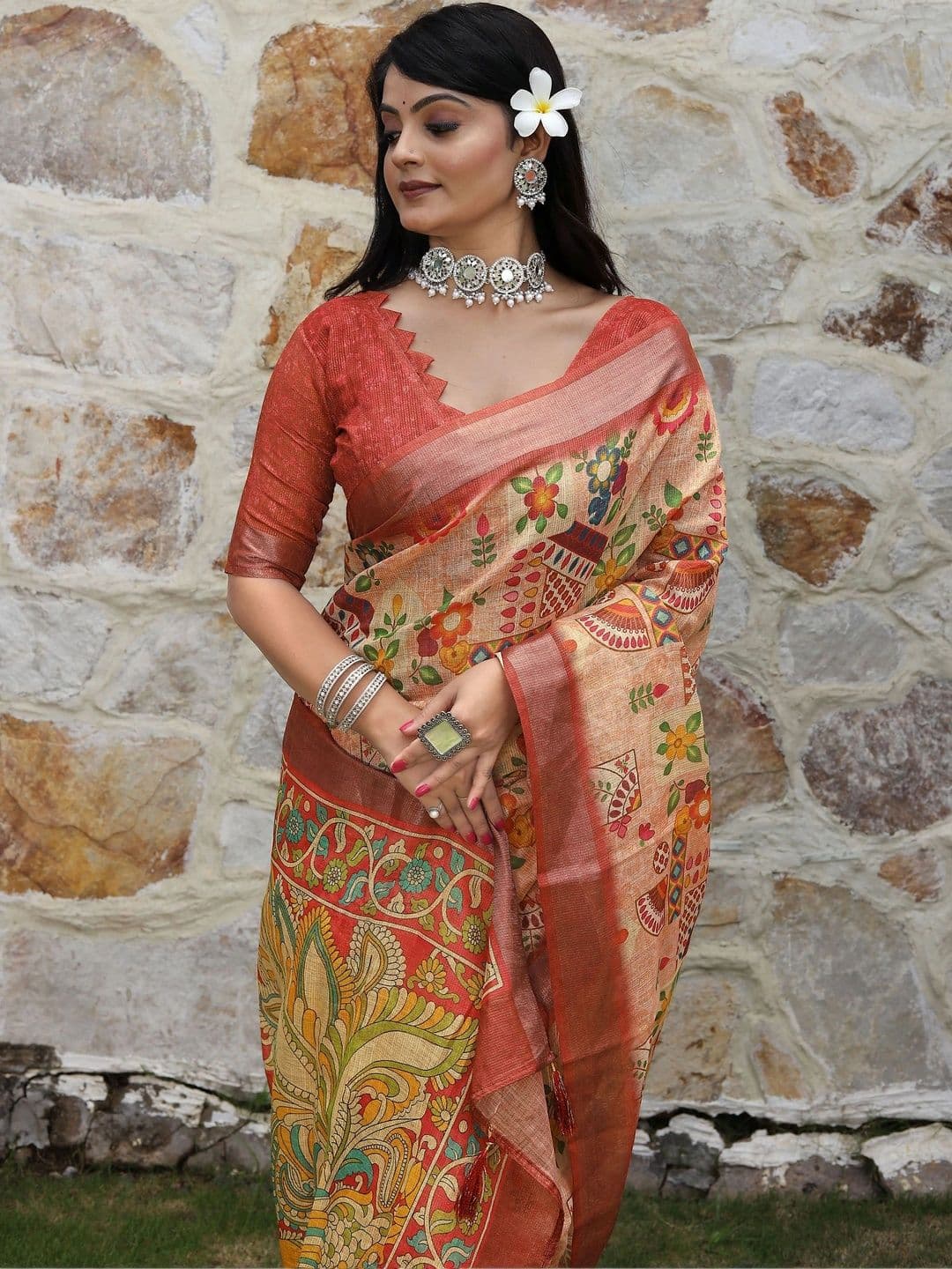 HERE&NOW Women  Kalamkari Silk Cotton Handloom Saree thumbnail 5