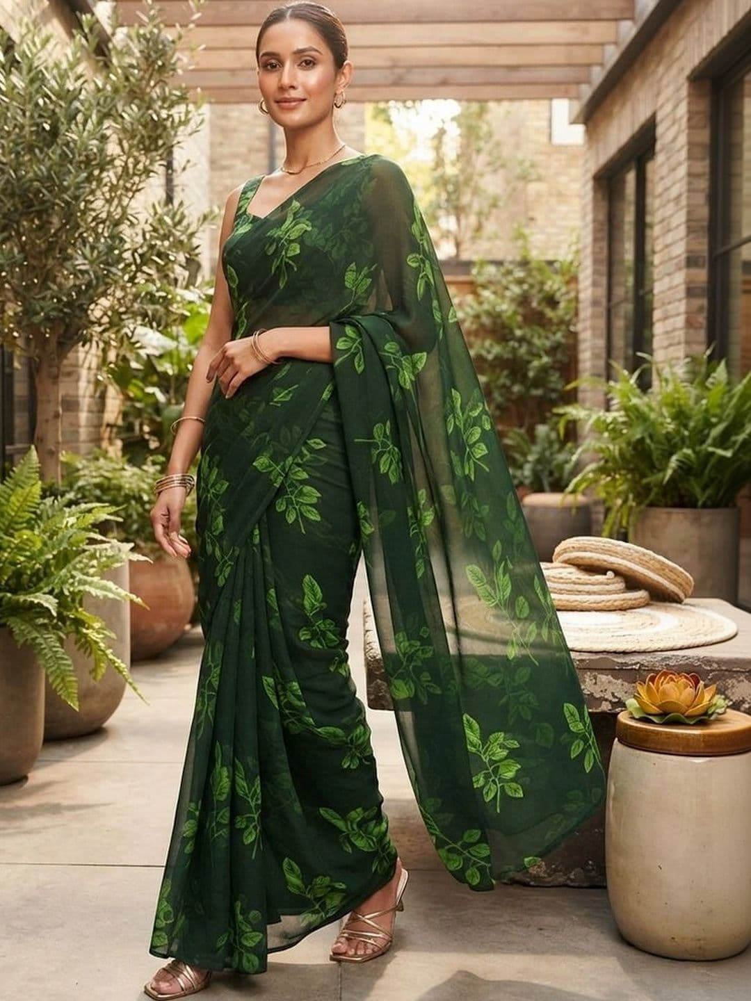 RegalDrapes Floral Poly Georgette Saree thumbnail 3