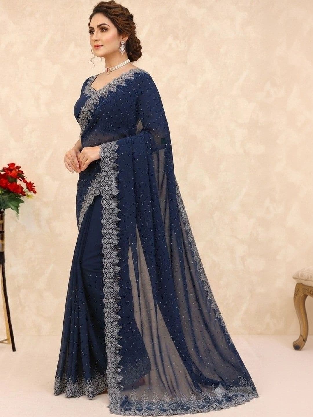 SmileyFashion Pure Georgette Saree thumbnail 3