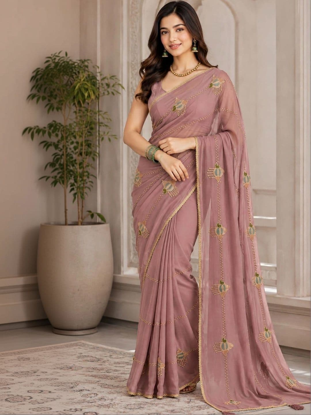 SHRIJAMYAHAM Embroidered Poly Georgette Saree thumbnail 2