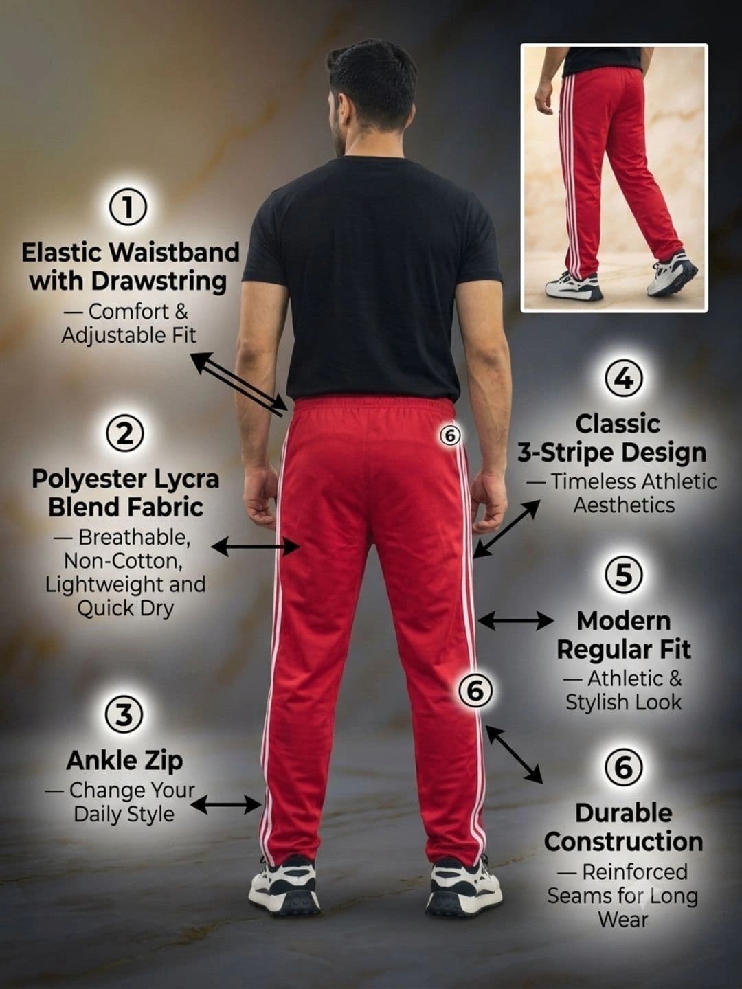 Bite and Style Men Straight Fit Colourblocked Training Track Pants thumbnail 5