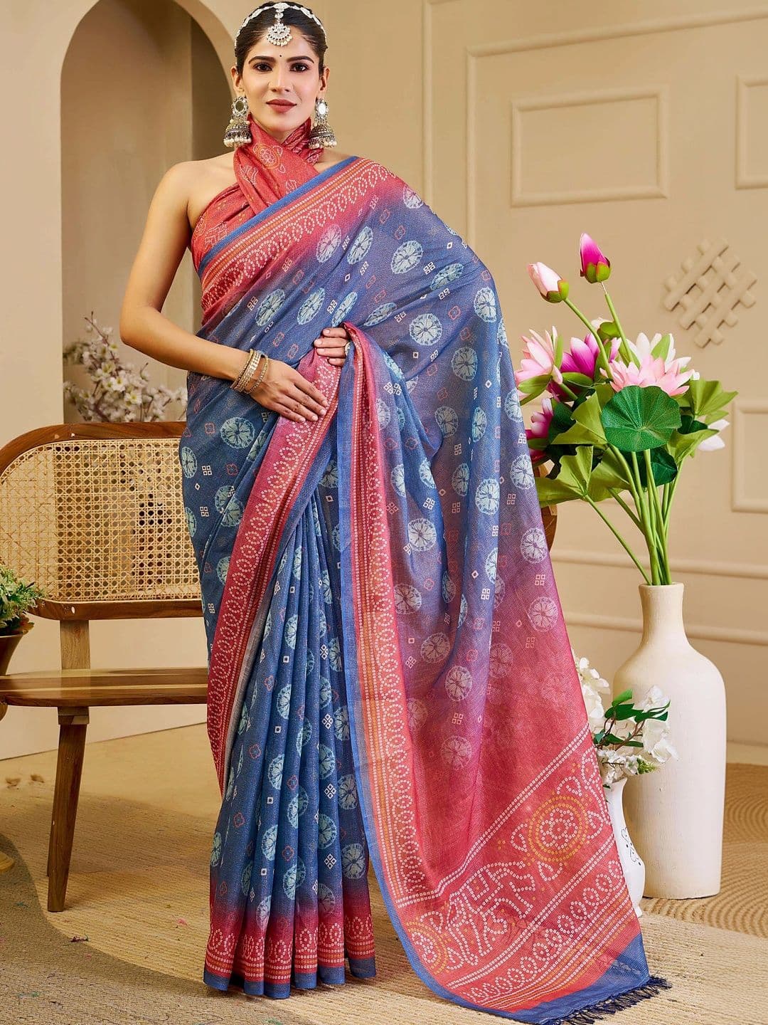 HERE&NOW Bandhani Silk Cotton Handloom Saree - view 1