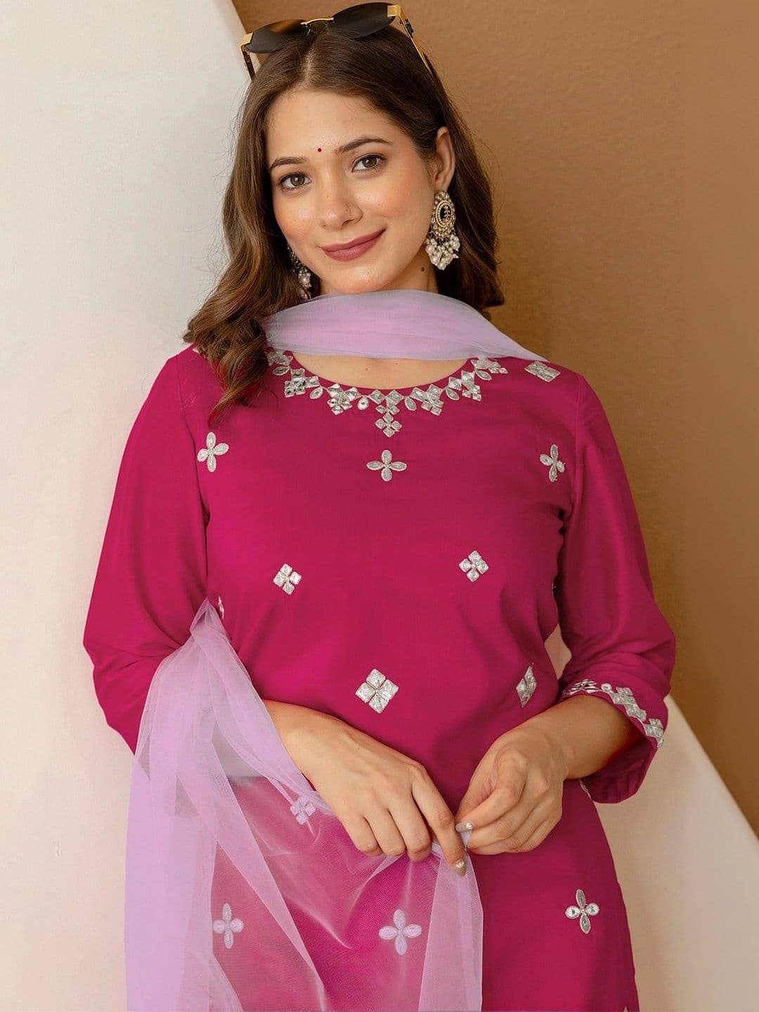 SKYLEE Women Embroidered Regular Thread Work Kurta with Trousers & With Dupatta thumbnail 6