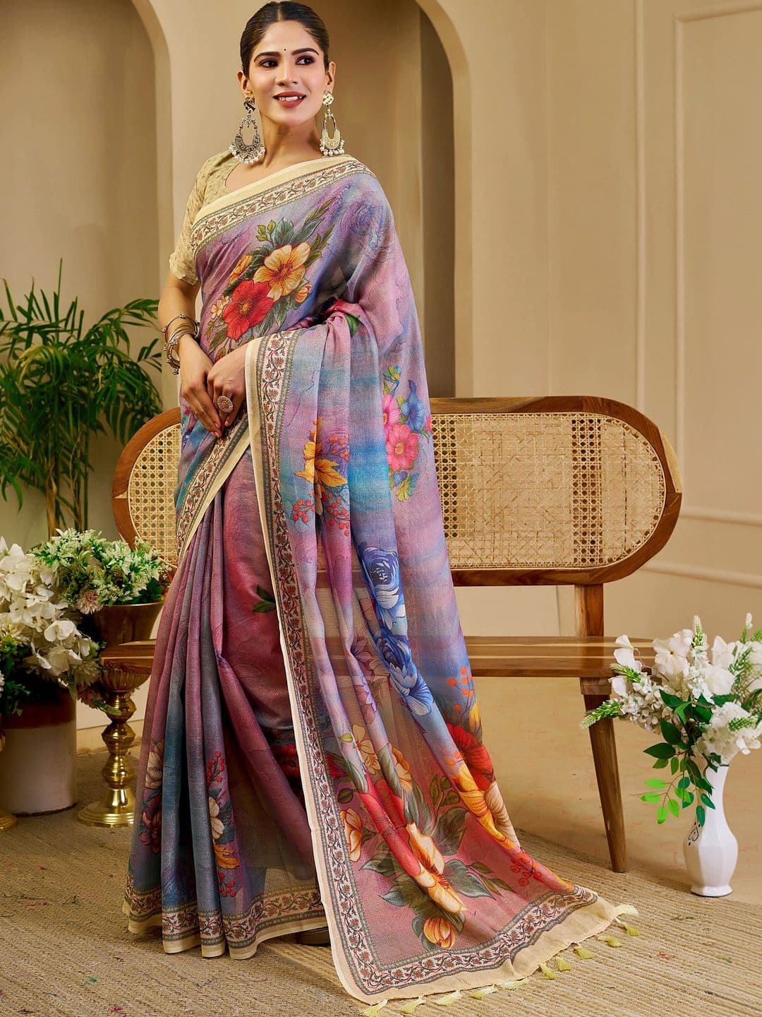 MANVAA Floral Silk Cotton Handloom Saree thumbnail 7