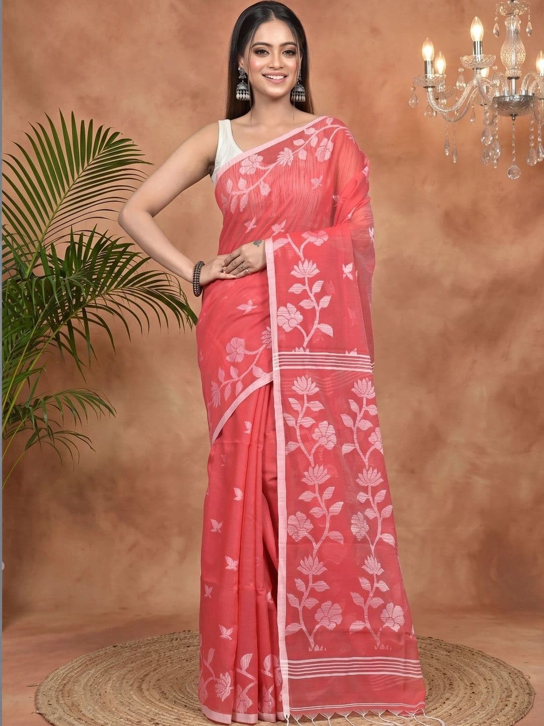 GitAsit Floral Sequinned Handloom Taant Saree - view 1