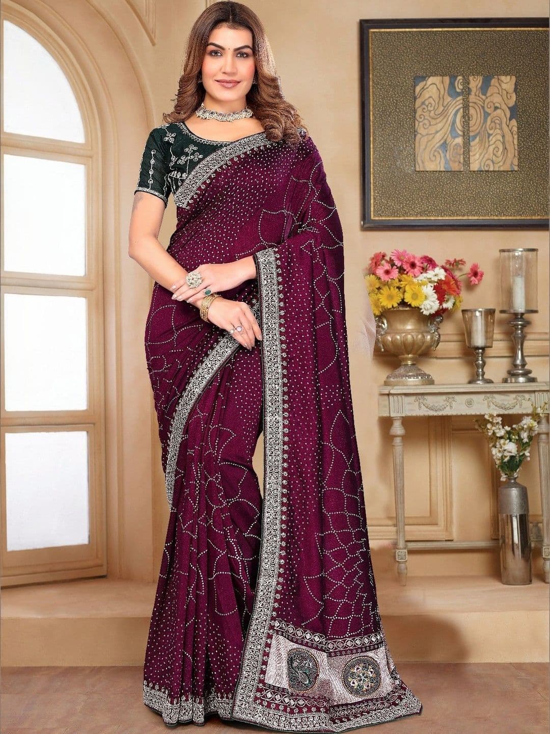 SmileyFashion Bandhani Embroidered Art Silk Designer Saree - view 1