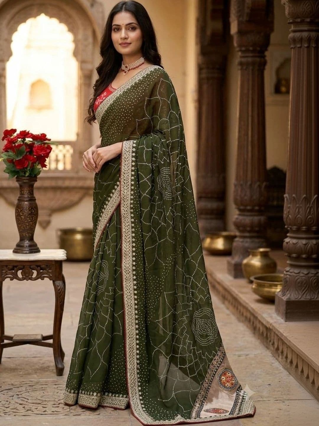 SmileyFashion Bandhani Embroidered Art Silk Designer Saree - view 1