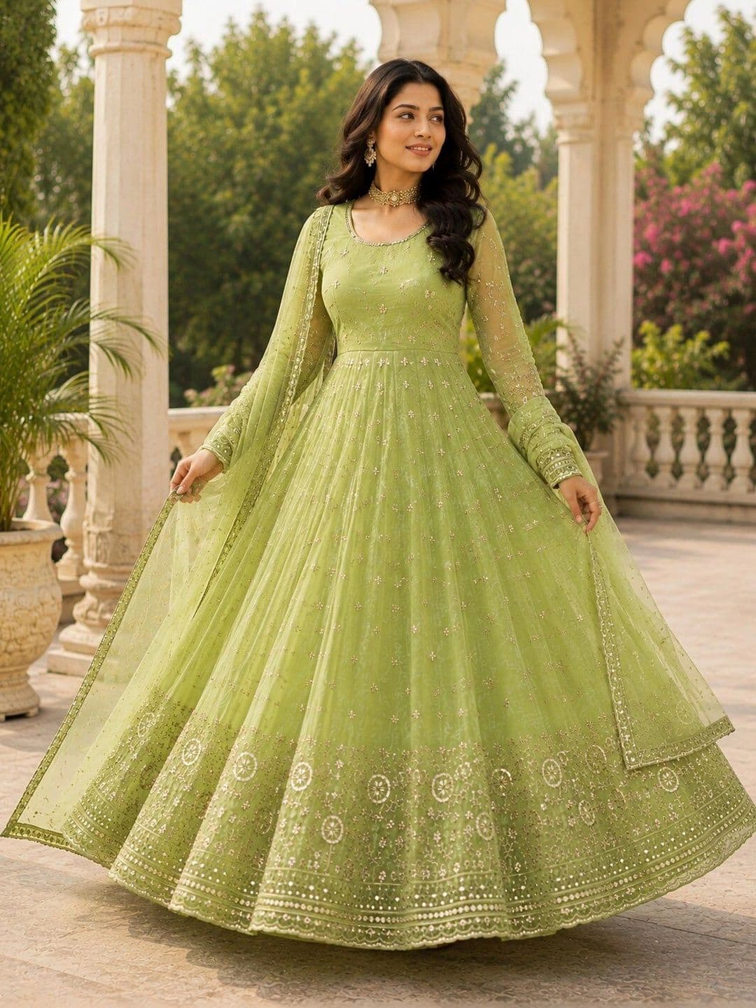 KALINI Women Ethnic Motifs Embroidered Empire Sequinned Kurta with Trousers & With Dupatta - view 1