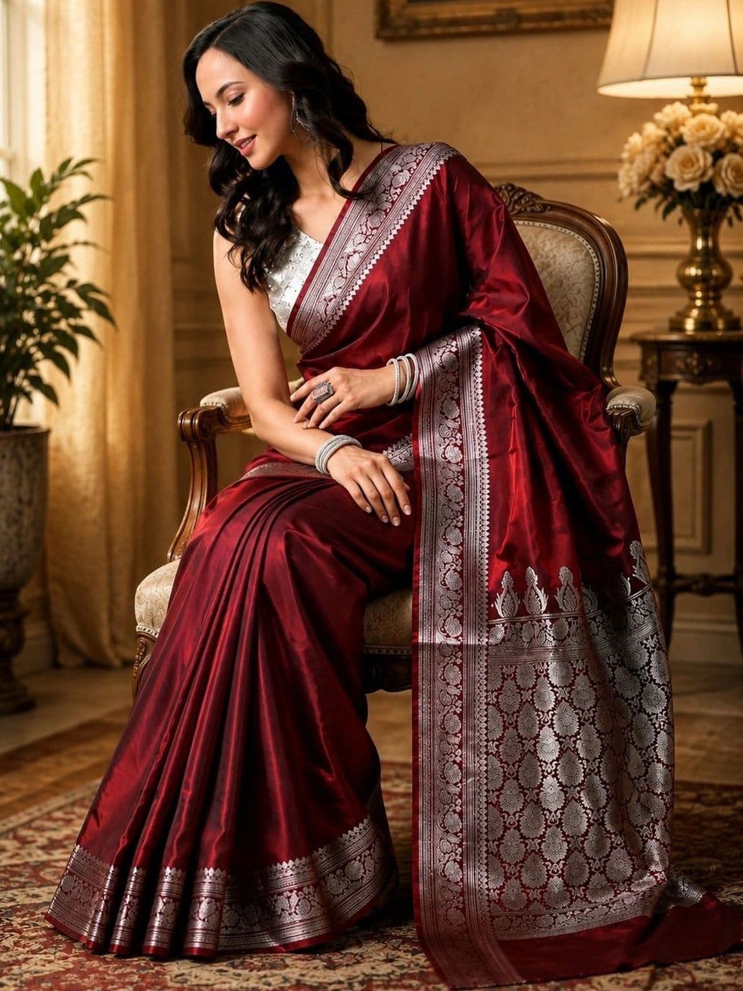STYLISH SAREES Zari Satin Banarasi Saree thumbnail 3