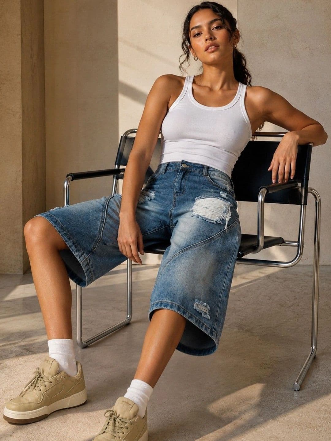 Suo Women Wide Leg Low-Rise Highly Distressed Jeans - view 1