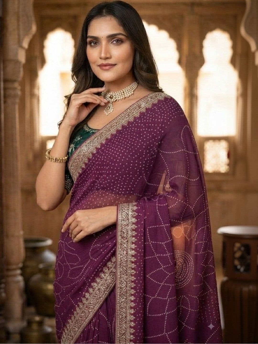 SmileyFashion Bandhani Embroidered Art Silk Designer Saree thumbnail 2