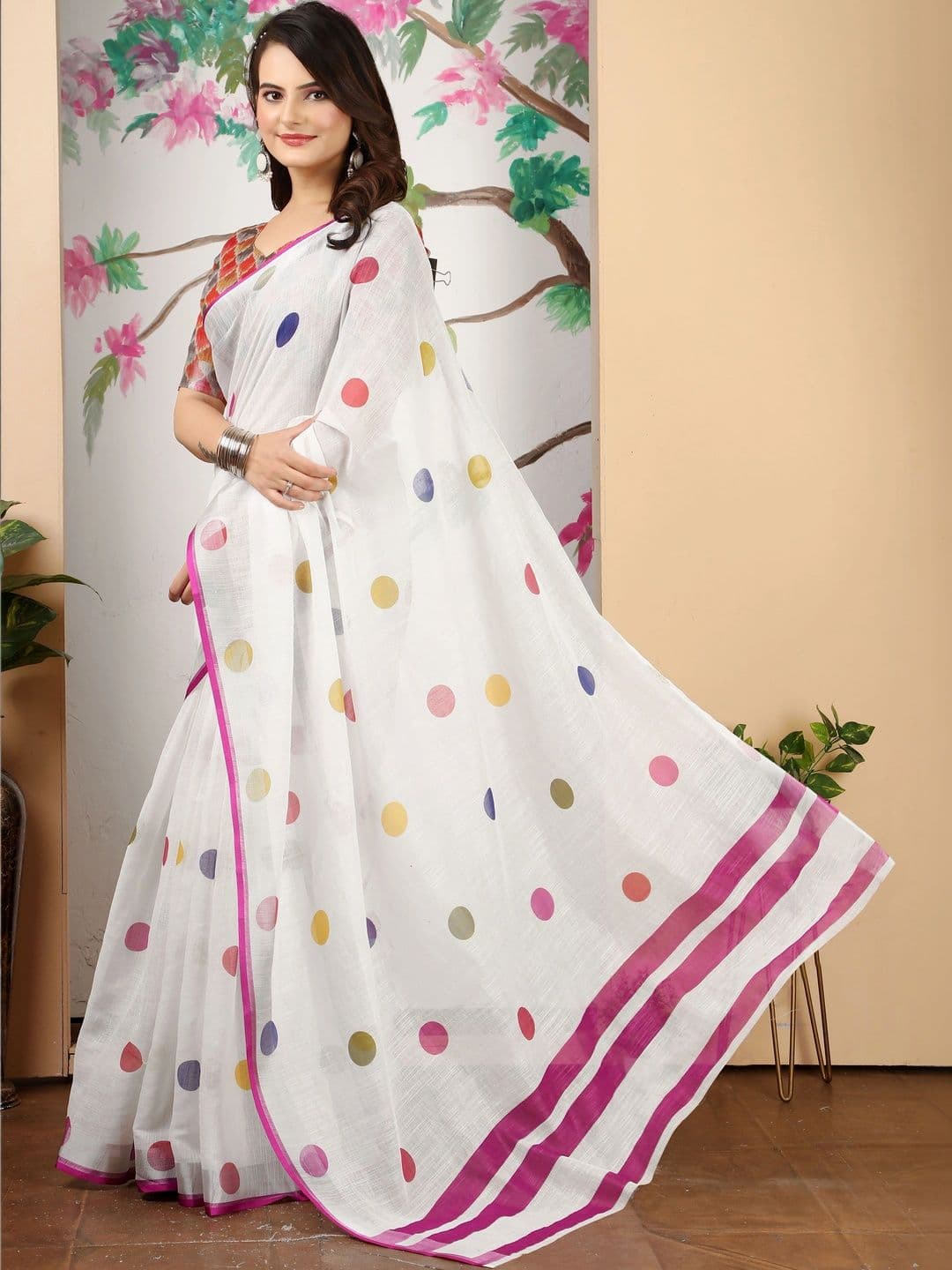 MANVAA Women Polka Dot Saree thumbnail 5