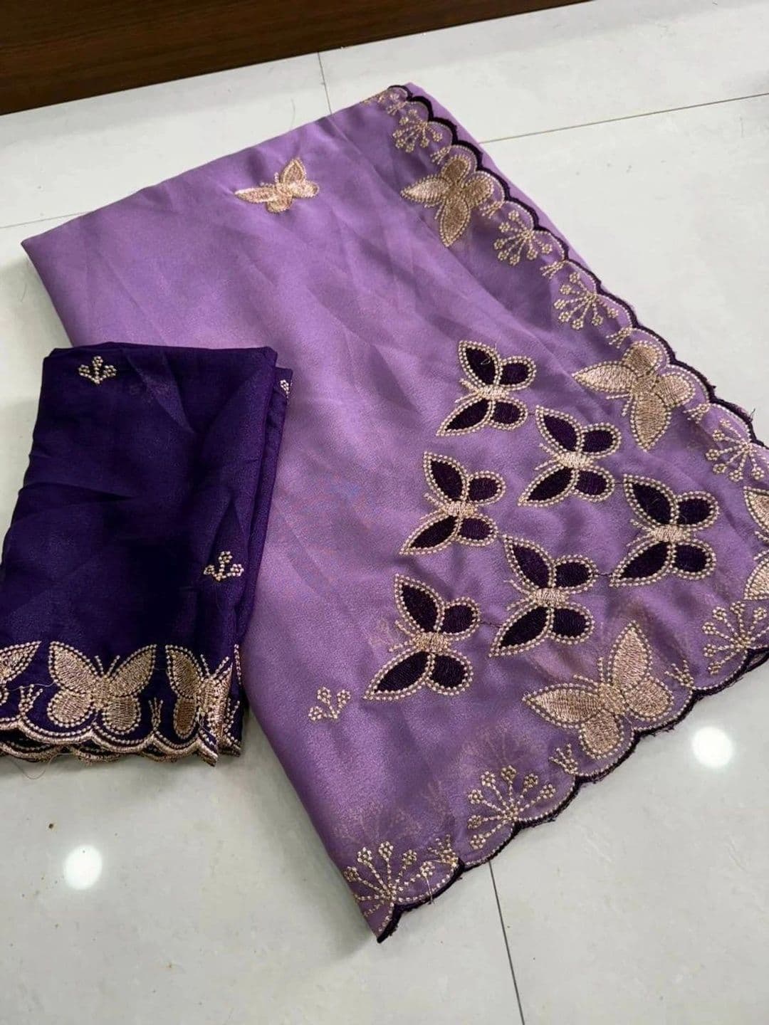 Drapes & Threads Co. Ethnic Motifs Embroidered Pure Georgette Designer Saree thumbnail 2